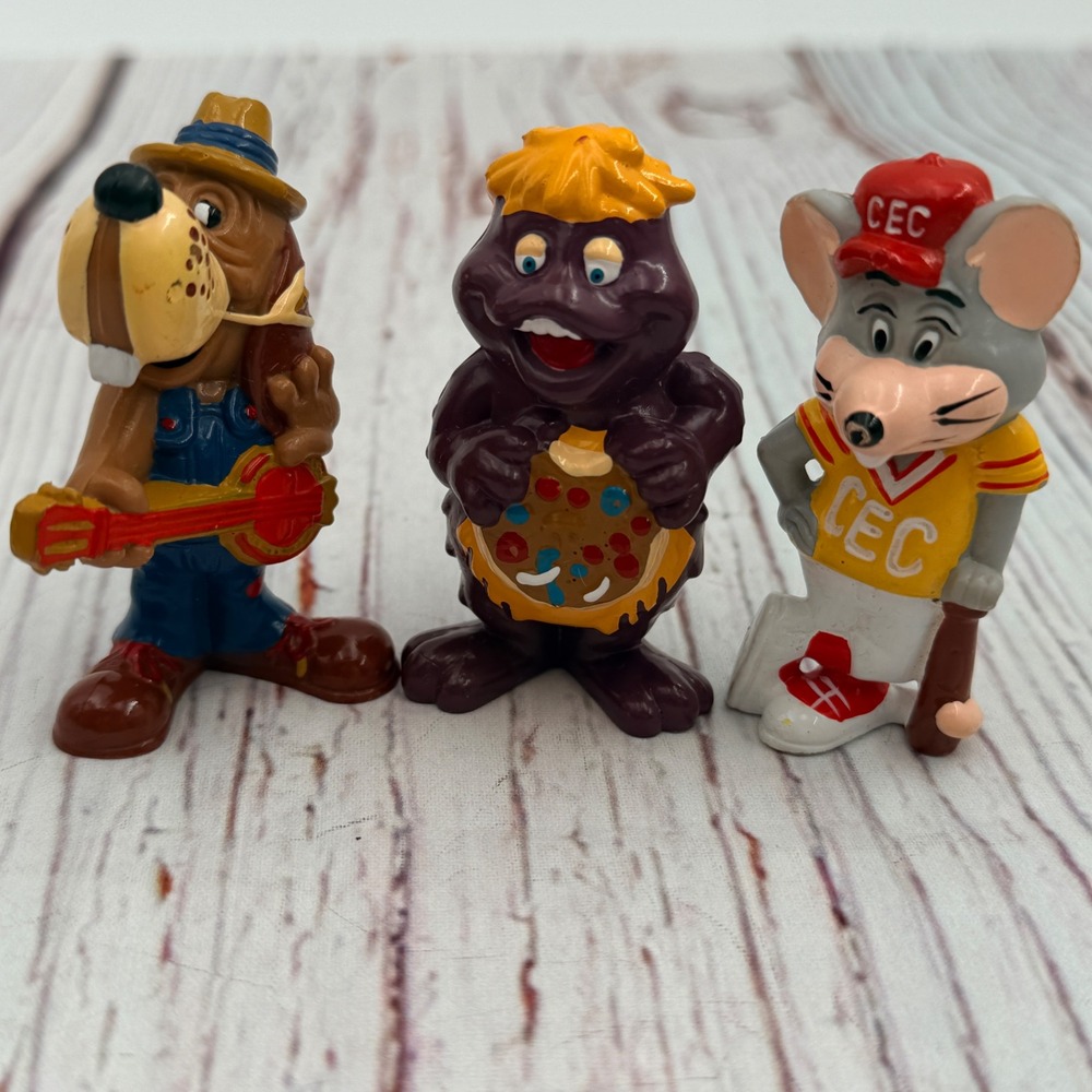 Vintage 1983 Chuck E Cheese Jasper Munch Pizza Time Theatre PVC Figure Lot 3pc
